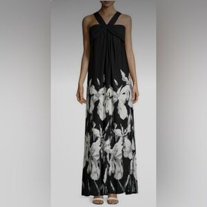 Halston Heritage Black and White Floral Maxi Dress in size 6